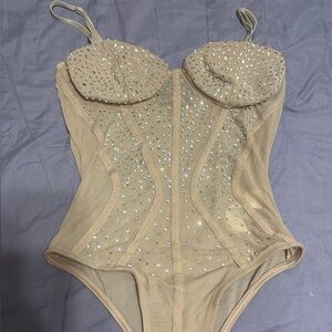 Rhinestone Body Suit : Tan 1 piece